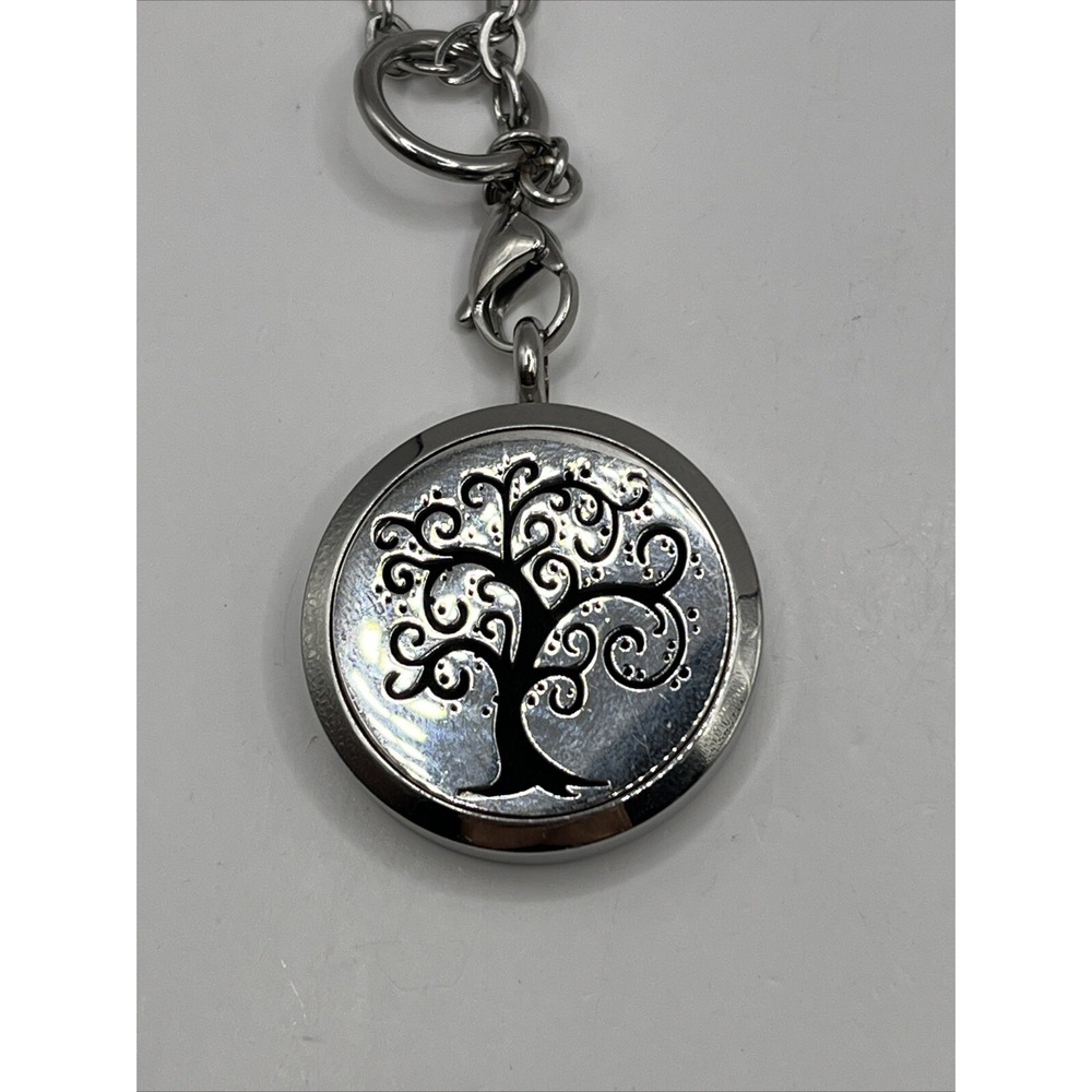 Stainless Steel Perfume‎ Diffuser Locket Tree Pendant w/ 2 Chains